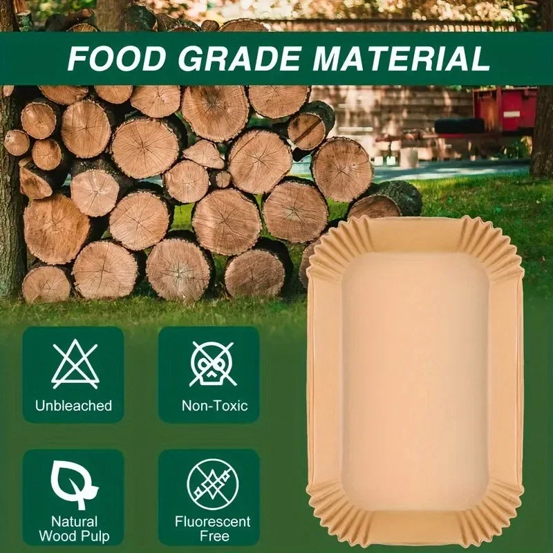 Extra Large Rectangular Paper Air Fryer Liners - Non-Stick, Easy Clean, Space Saving, Oven Safe, Disposable Paper Baskets And Bo
